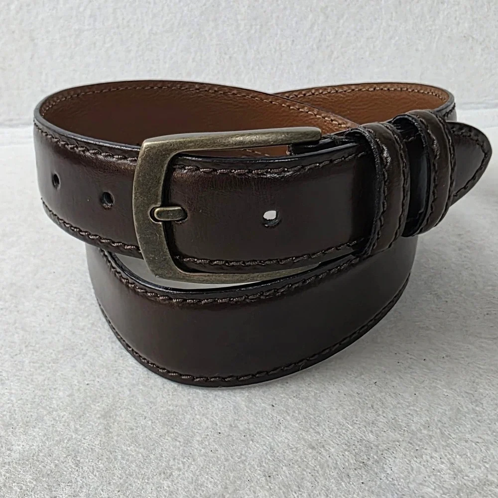 Joseph Abboud Mens Dark Brown Italian Leather Belt Handcrafted Italy 36